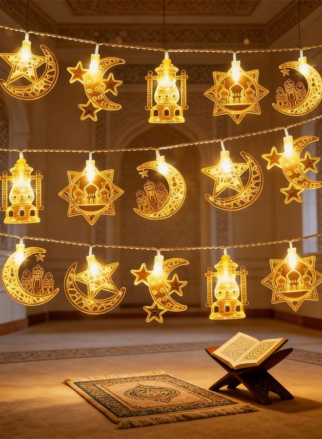 GZYIZHOU Ramadan Lights, 20 LEDs Moon and Star Lights 10FT Battery Operated String Lights Ramadan Decoration  for Home Eid Ramadan Decor, Warm White - Image 1